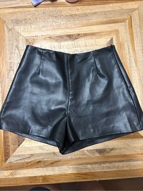 NWT- Zara Black High-Waist Faux Leather Shorts